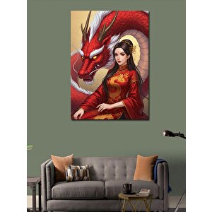 Kanvas Tablo Kırmızı Ejderha Ve Kadın 100x140 cm