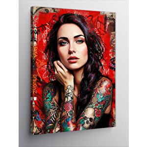 Kanvas Tablo Renkli Dövmeli Kadın Portresi 100x140 cm