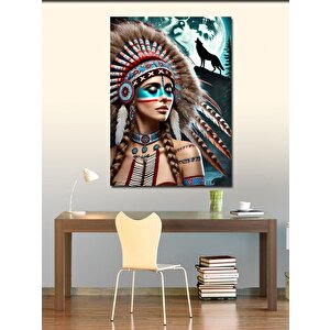 Kanvas Tablo Yerli Amerikan Kadın Ve Simgeler 70x100 cm