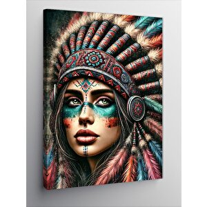Kanvas Tablo Kızılderili Kadın Ve Geleneksel Süslemeler 50x70 cm