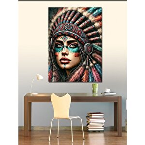 Kanvas Tablo Kızılderili Kadın Ve Geleneksel Süslemeler 50x70 cm