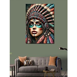 Kanvas Tablo Kızılderili Kadın Ve Geleneksel Süslemeler 50x70 cm