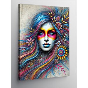 Kanvas Tablo Modern Kadın Ve Renkli Çizgiler 70x100 cm