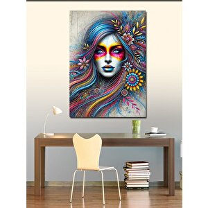 Kanvas Tablo Modern Kadın Ve Renkli Çizgiler 70x100 cm
