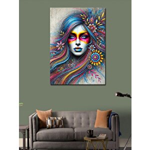 Kanvas Tablo Modern Kadın Ve Renkli Çizgiler 70x100 cm