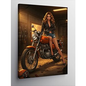 Kanvas Tablo Motosikletli Kadın 100x140 cm