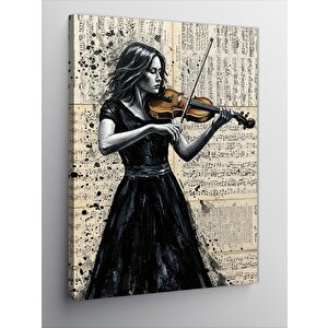 Kanvas Tablo Keman Çalan Kadın Ve Notalar 70x100 cm