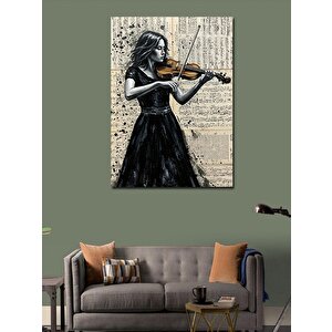 Kanvas Tablo Keman Çalan Kadın Ve Notalar 70x100 cm