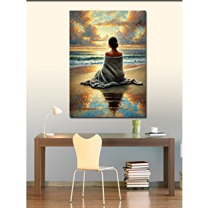 Kanvas Tablo Deniz Kenarında Oturan Kadın 100x140 cm