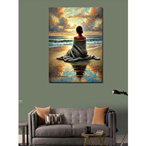 Kanvas Tablo Deniz Kenarında Oturan Kadın 100x140 cm