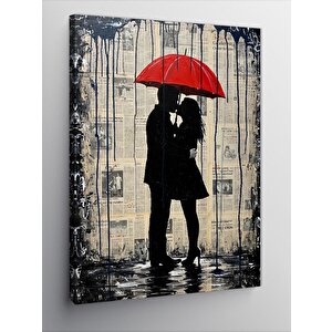 Kanvas Tablo Kırmızı Şemsiye Altında Çift 100x140 cm