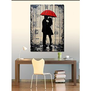 Kanvas Tablo Kırmızı Şemsiye Altında Çift 100x140 cm