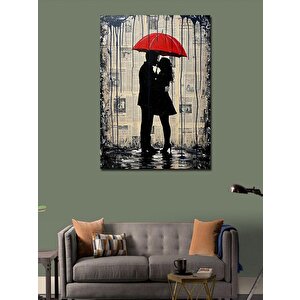 Kanvas Tablo Kırmızı Şemsiye Altında Çift 70x100 cm