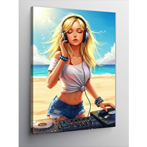 Kanvas Tablo Sahilde Dj Kadın 100x140 cm