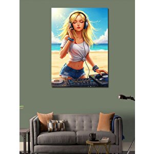 Kanvas Tablo Sahilde Dj Kadın 100x140 cm