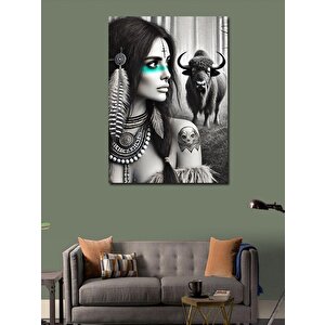 Kanvas Tablo Kızılderili Kadın Ve Bizon 70x100 cm