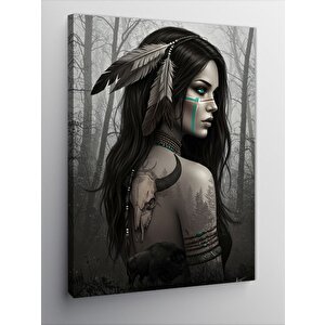 Kanvas Tablo Kızılderili Kadın Ve Orman Mistisizmi 70x100 cm