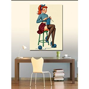 Kanvas Tablo Retro Kadın Ve Örgü Keyfi 50x70 cm