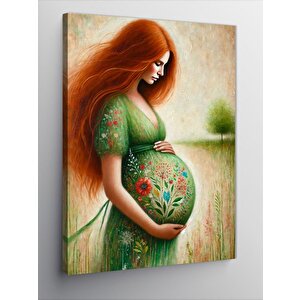 Kanvas Tablo Yeşil Elbiseli Hamile Kadın 100x140 cm