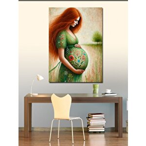 Kanvas Tablo Yeşil Elbiseli Hamile Kadın 70x100 cm