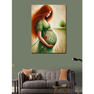Kanvas Tablo Yeşil Elbiseli Hamile Kadın 70x100 cm