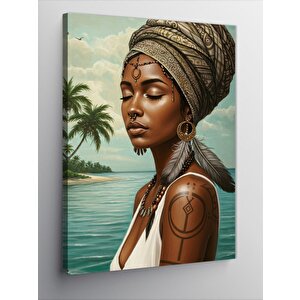 Kanvas Tablo Tropikal Kadın Ve Okyanus 70x100 cm