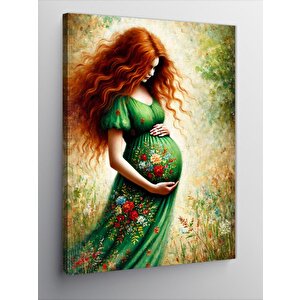 Kanvas Tablo Yeşil Elbiseli Hamile Kadın 50x70 cm
