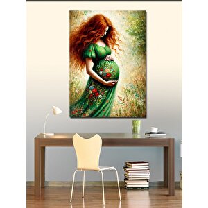 Kanvas Tablo Yeşil Elbiseli Hamile Kadın 50x70 cm