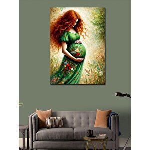 Kanvas Tablo Yeşil Elbiseli Hamile Kadın 70x100 cm