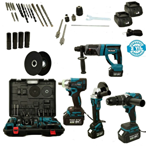 Pro Akülü El Aletleri Seti 21v 4 Amper - Şarjlı Hilti - Şarjlı Avuç Taşlama - Şarjlı Vidalama - Şarjlı Somun Sıkma