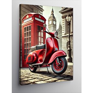 Kanvas Tablo Kırmızı Motosiklet Ve Telefon Kulübesi 70x100 cm