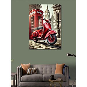 Kanvas Tablo Kırmızı Motosiklet Ve Telefon Kulübesi 70x100 cm