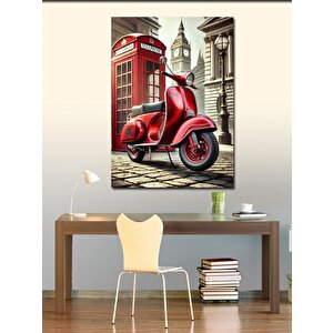 Kanvas Tablo Kırmızı Motosiklet Ve Telefon Kulübesi 50x70 cm