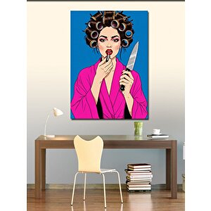 Kanvas Tablo Rujlu Kadın Ve Bıçak 100x140 cm