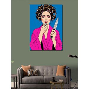 Kanvas Tablo Rujlu Kadın Ve Bıçak 100x140 cm