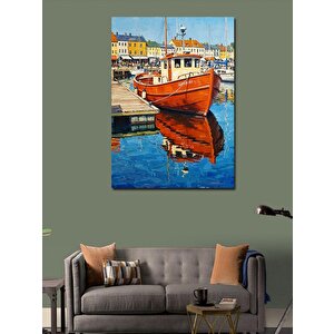 Kanvas Tablo Limanda Kırmızı Tekne 100x140 cm