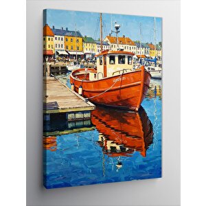 Kanvas Tablo Limanda Kırmızı Tekne 70x100 cm