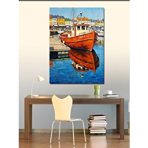 Kanvas Tablo Limanda Kırmızı Tekne 70x100 cm