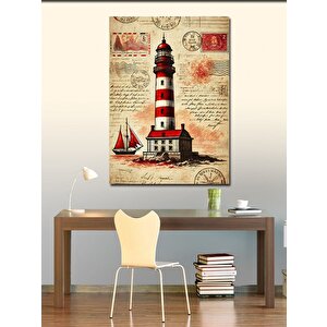 Kanvas Tablo Deniz Feneri Ve Kırmızı Yelkenli 70x100 cm