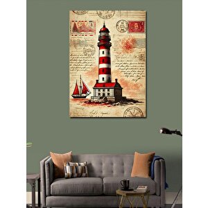 Kanvas Tablo Deniz Feneri Ve Kırmızı Yelkenli 70x100 cm