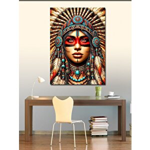 Kanvas Tablo Kızılderili Kadın Deseni 100x140 cm