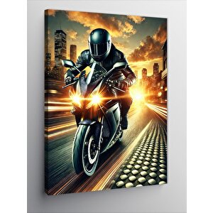 Kanvas Tablo Hızlı Motosiklet Ve Gece 100x140 cm