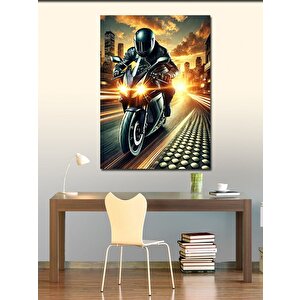 Kanvas Tablo Hızlı Motosiklet Ve Gece 100x140 cm