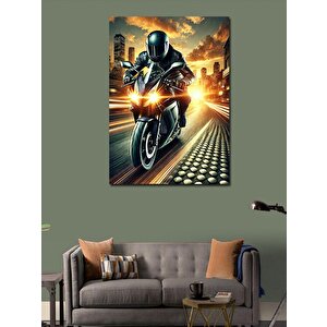 Kanvas Tablo Hızlı Motosiklet Ve Gece 100x140 cm