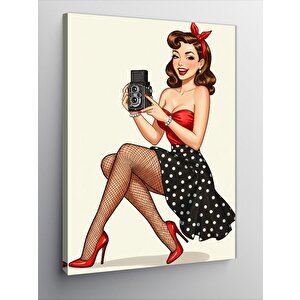 Kanvas Tablo Fotoğraf Çeken Retro Kadın 50x70 cm