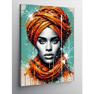 Kanvas Tablo Turuncu Türbanlı Kadın 70x100 cm