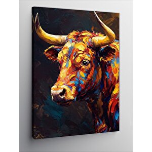 Kanvas Tablo Renkli Boğa Portresi 100x140 cm