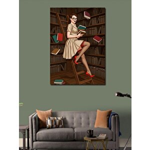 Kanvas Tablo Kitaplarla Retro Kadın 70x100 cm