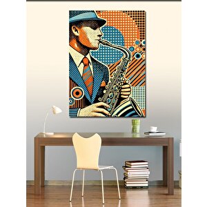 Kanvas Tablo Saksafon Çalan Jazz Müzisyeni 70x100 cm