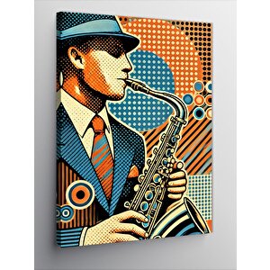 Kanvas Tablo Saksafon Çalan Jazz Müzisyeni 100x140 cm